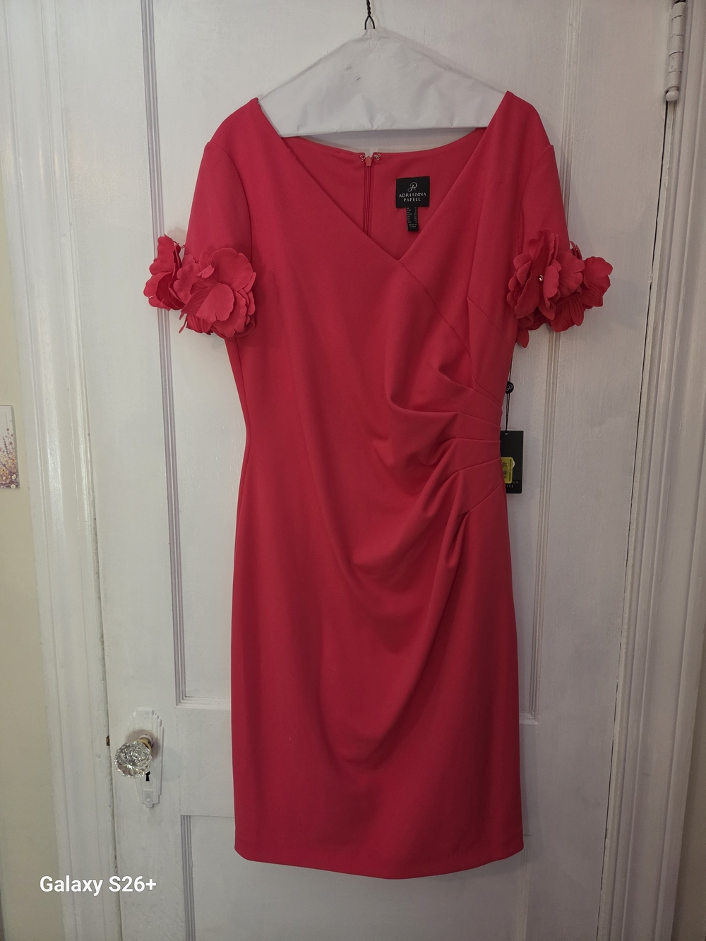 Adrianna Papell Hot Pink Floral-Sleeve Sheath Dress